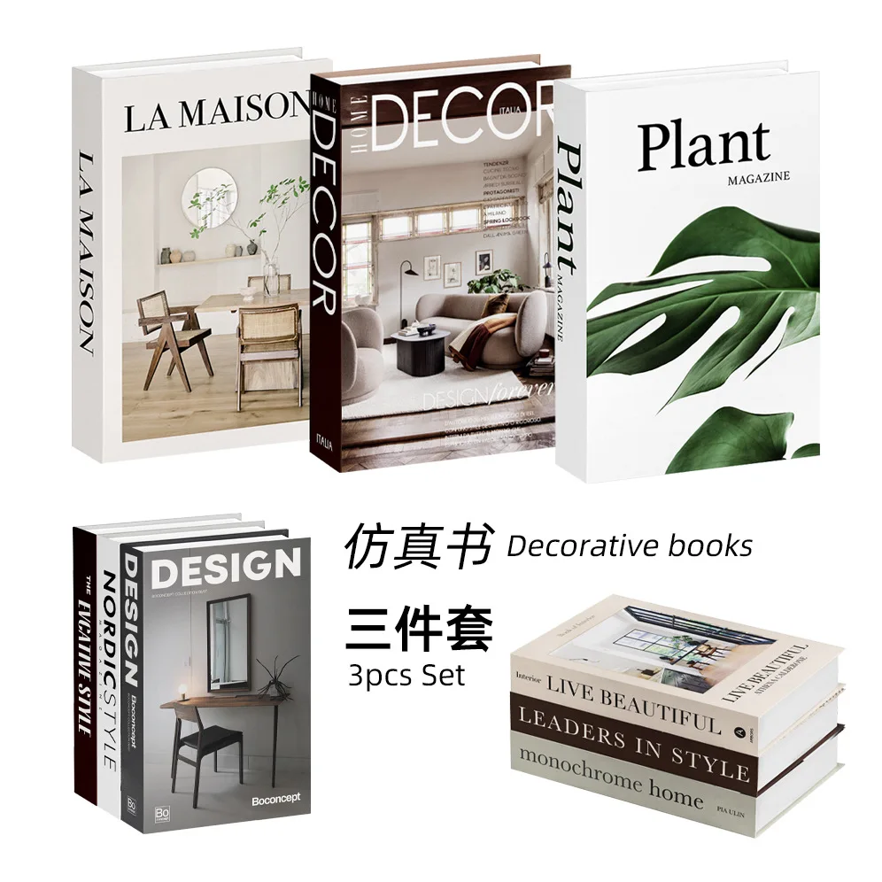 Home Decor Magazine - 3 adet/lot Dekorasyon için Simülasyon Kitapları