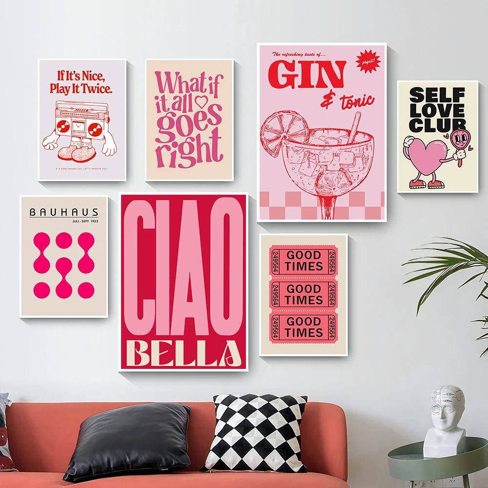 Home Decor Y2K - Sadelik Vintage Pembe Karikatür Baskı Tuval