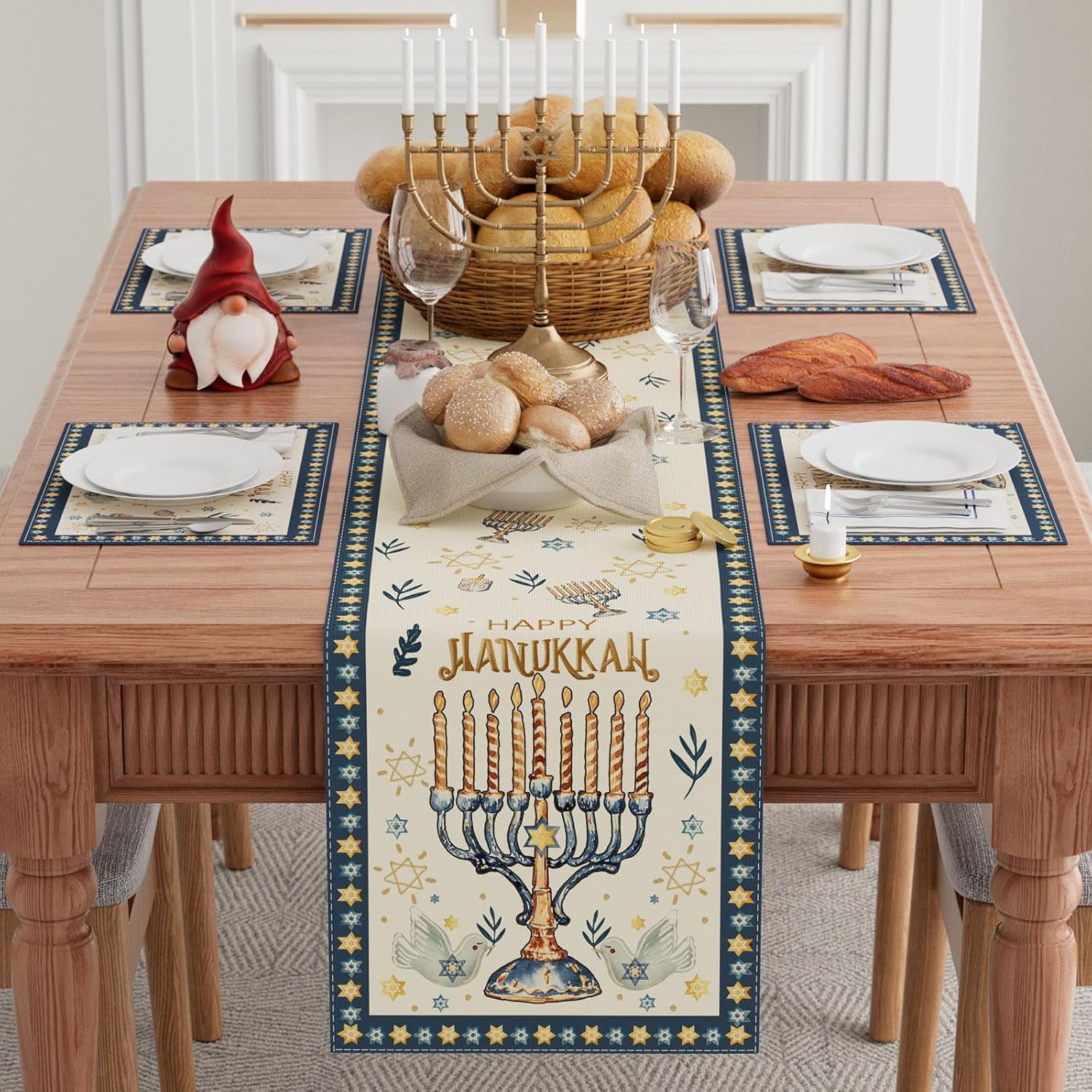 Mutlu Hanuka Chanuka Menora He - Linen Table Runner incelemesi ve fiyatı