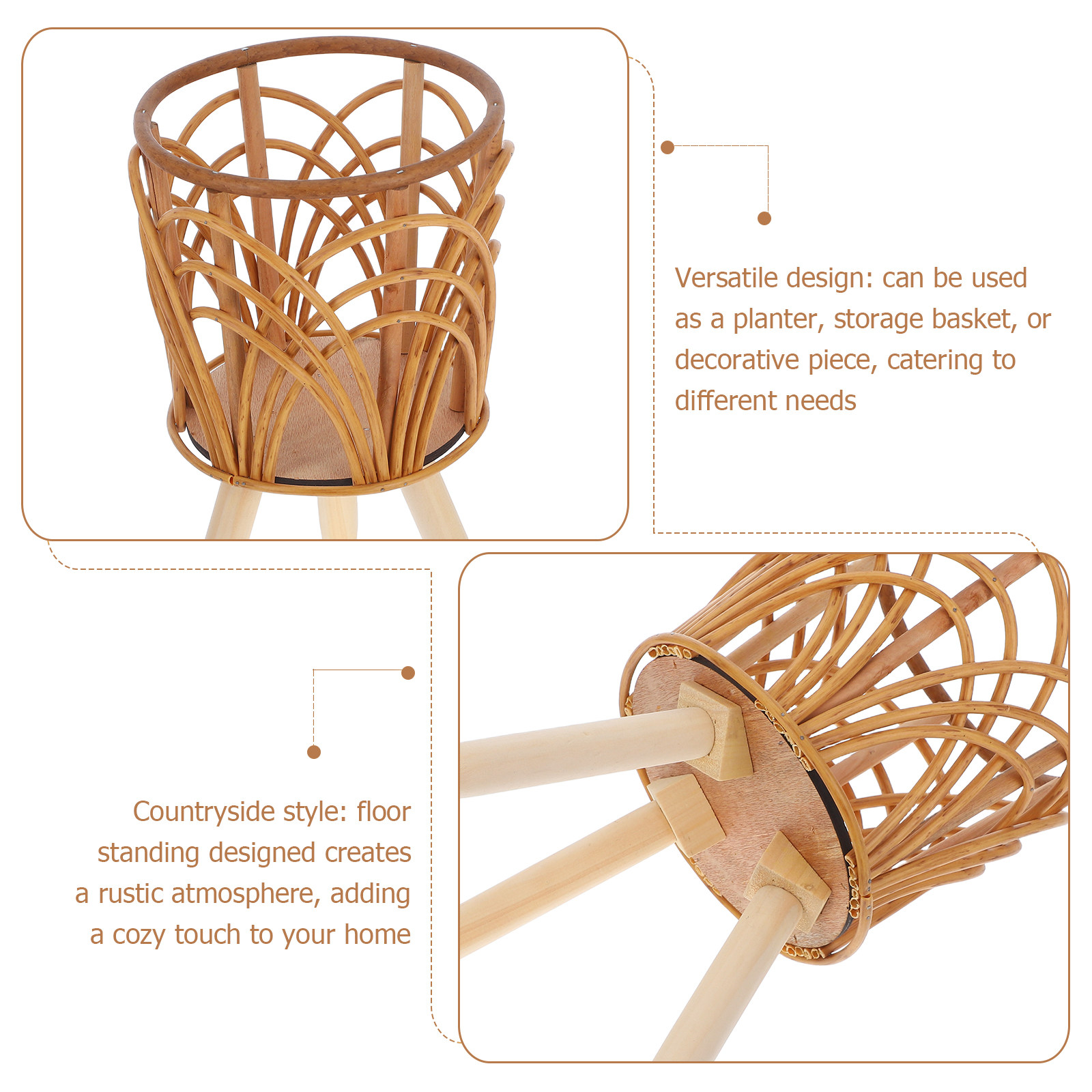 Ahşap Rattan Saksı Standı, Ahş - Rattan Plant Basket incelemesi ve fiyatı